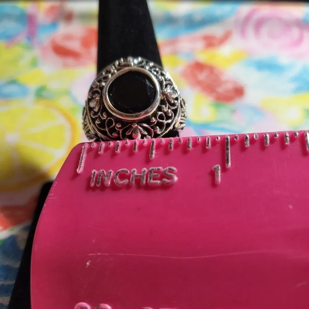 Vintage Black Onyx Filigree Sterling Silver Ring